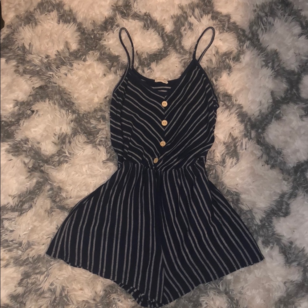 Blue, white stripes romper